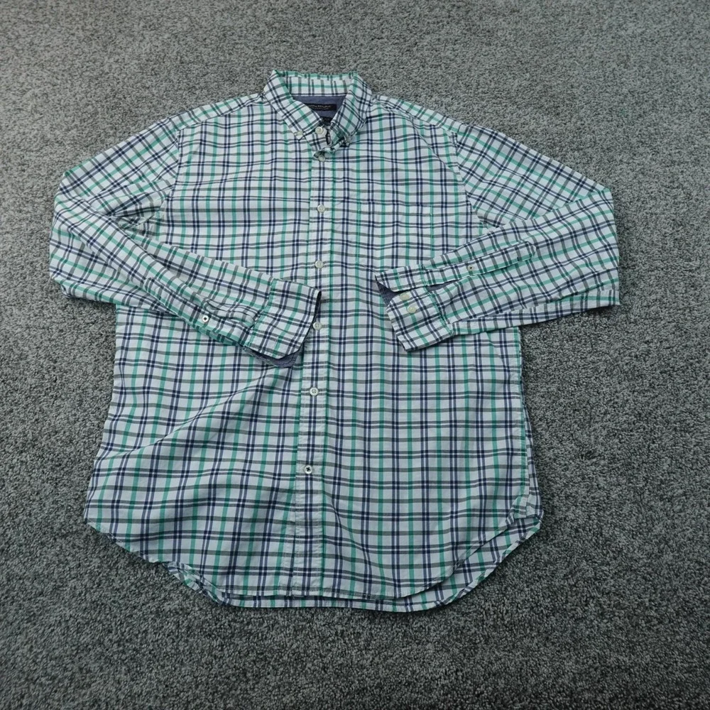 Banana Republic Shirt Mens M Green Plaid Button Up Long Sleeve Check Preppy Top
